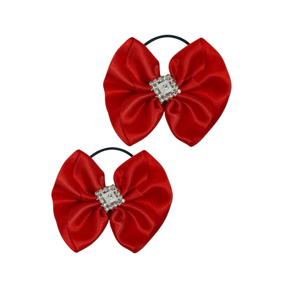 Hair Bow Set 2 Ponytail For Girls Red 2.5x3 Inch New - Picture 3 of 9